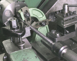 Cutting a long square thread, supported by both a travelling steady and the tailstock centre